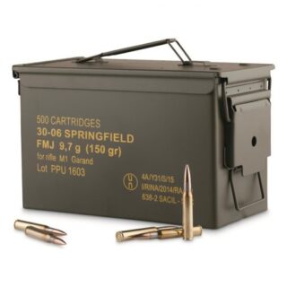 PPU M1 Garand Ammo, .30-06 Springfield, FMJ, 150 Grain, 500 Rounds with Can
